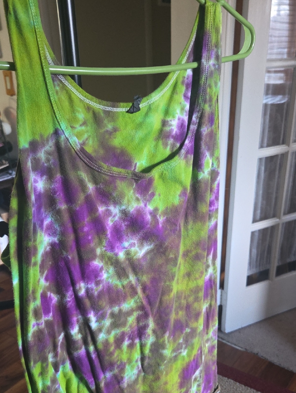 Tie-Dye Scoop Neck Tank Top in Green & Purple
